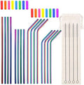 Lazycorner 16 Pcs Metal Straw Reusable 8.5" 10.5" 6mm Stainless Steel