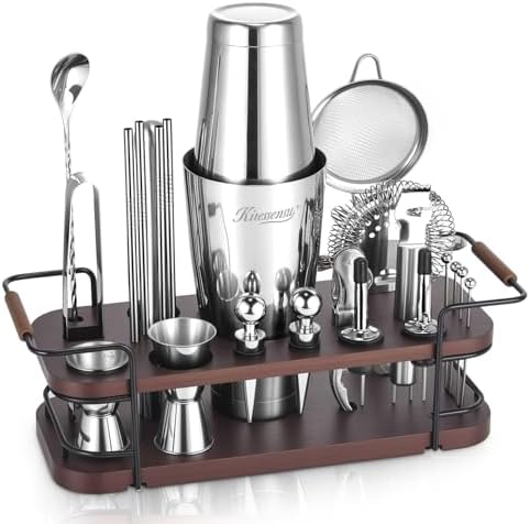 KITESSENSU Boston Shaker Set with Stand | Complete 24-Piece Bartender