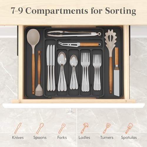 Lifewit Plastic Silverware Organizer, Expandable Kitchen Drawer