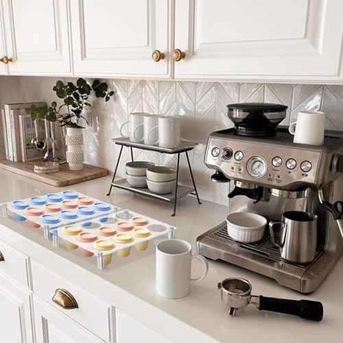 2 pack K Cup Drawer Organizer, Acrylic 12 Slots Flat Countertop Coffee Pod Holder, Clear K Cup Organizer Tray for Office & Kitchen