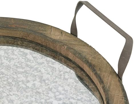 Stonebriar Round Brown Wood Serving Tray with Metal Handles and