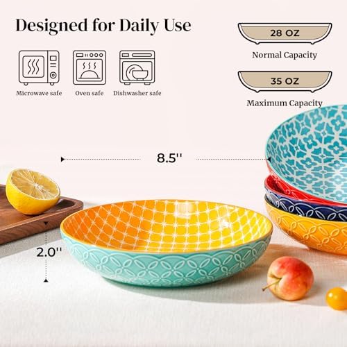 DOWAN 8.5" Vibrant Pasta, Salad & Soup Serving Bowls Set of 4