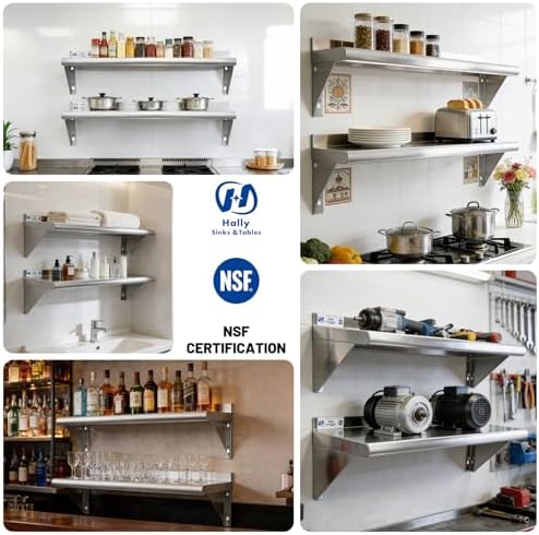 Hally Stainless Steel Wall-Mounted Shelves, 2 Pack, 10"x48"