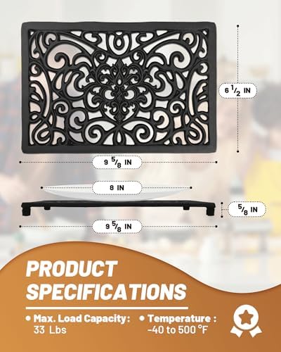 Black Rectangle Cast Iron Trivet 2-Pack for Kitchen & Dining