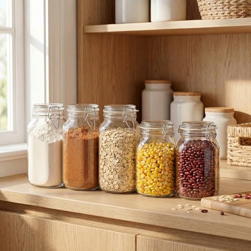 78oz Large Square Glass Jars with Airtight Lids, 3P
