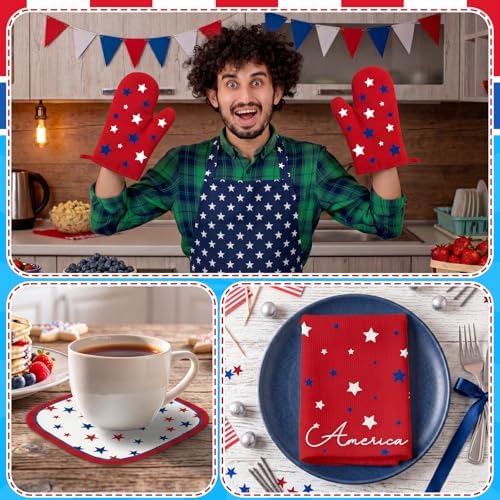 Tieshankao 10Pcs 4th of July Kitchen Decor Set - Patriotic Stars
