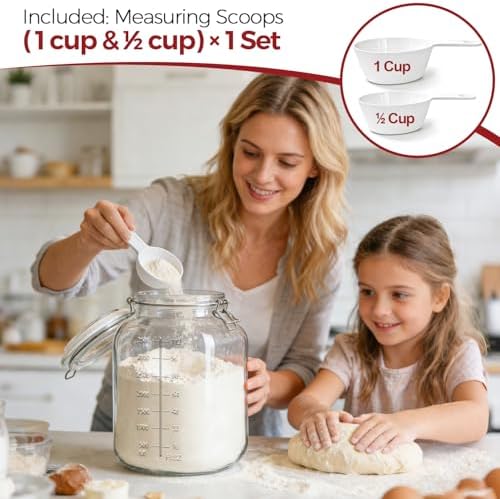 1.1 Gallon Glass Flour Jars with Airtight Lids, 2 Pack