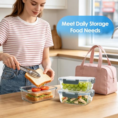 5 Pack 22 oz Glass Food Storage Containers, Grey