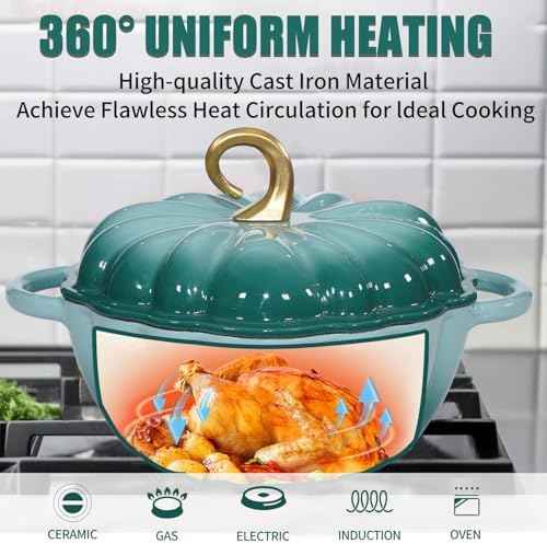 Pumpkin Enameled Cast Iron Dutch Oven with Lid, 4.5 QT Dual Handles