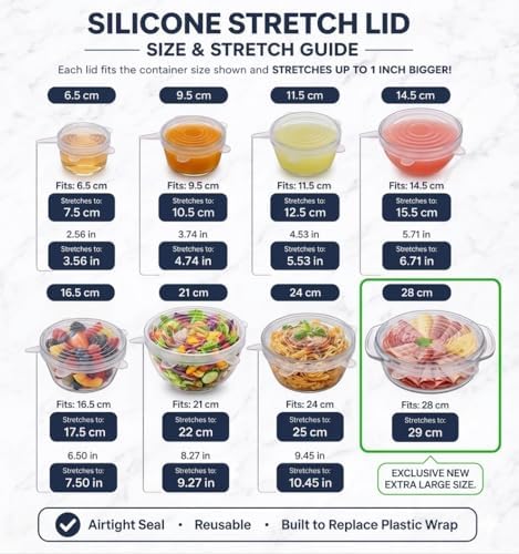 8-Piece Silicone Stretch Lid Set, Extra Large 11 Inch Cover