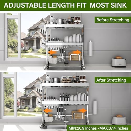 3-Tier Adjustable Stainless Steel Over-the-Sink Dish Rack