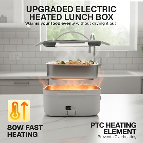 FORABEST Heated Lunch Box, 1 Tray, White Gray