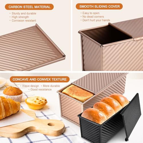Pullman Loaf Pan with Lid, 2 Pack 2.2 LB & 1 LB Dough Capacity