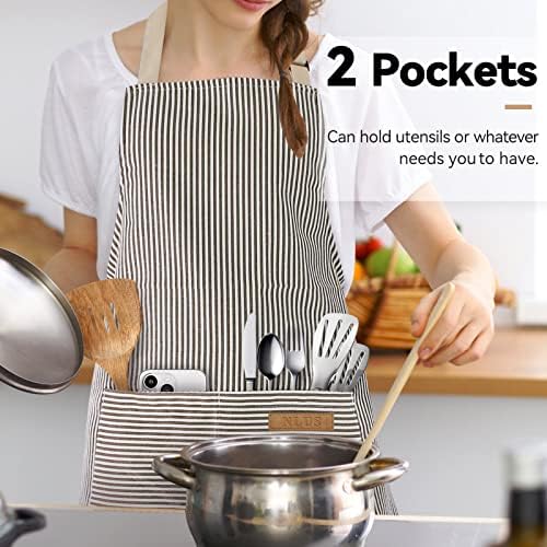 NLUS 2 Pack Kitchen Cooking Aprons, Adjustable Bib Soft Chef Apron
