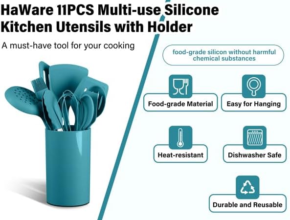 HaWare 11 PCS Silicone Cooking Utensils Set, Heat Resistant Kitchen Utensils - Image 3