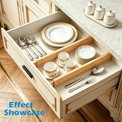 4 Pack Bamboo Drawer Divider, 17-22" Adjustable Organizers