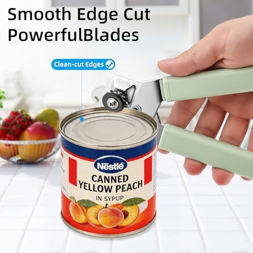Can Opener Manual, Reinforced Blade, Effortless Knob, Non-Stick, Green