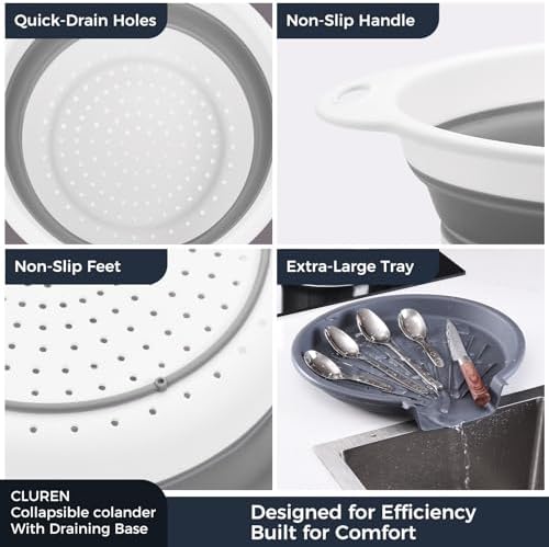 Collapsible Colander Set with Oversized Draining Tray | 3-Pack