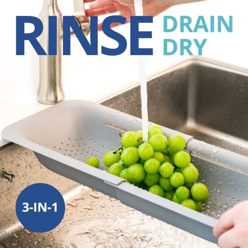 Blue Ginkgo Over-Sink Colander, Extendable, Grey