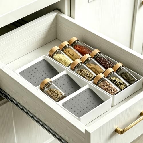 Small spice drawer organizer insert,2 pack,3 layer silicone non-slip