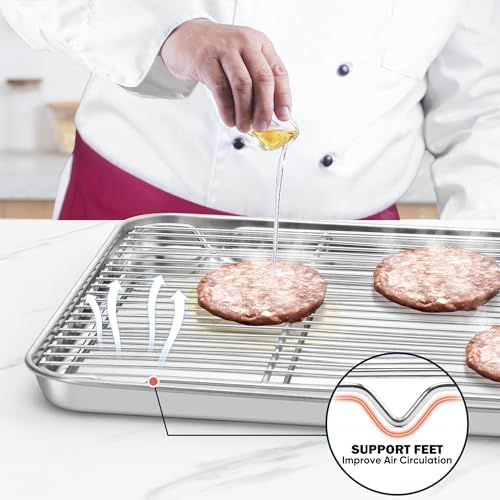 Baking Sheet with 3 Wire Rack Set, Homikit Stainless Steel 12" x 10" x