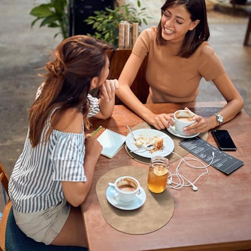ADRIMER Oval Placemats Set of 4, Wipeable Faux Leather, Apricot