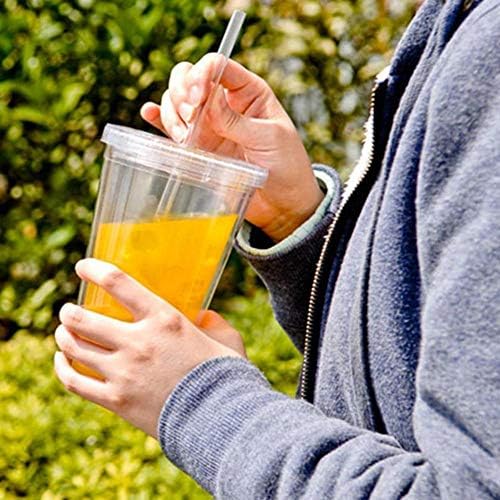 2Pack Clear Tumbler with Lid and Straw, Double-Wall Insulated Plastic