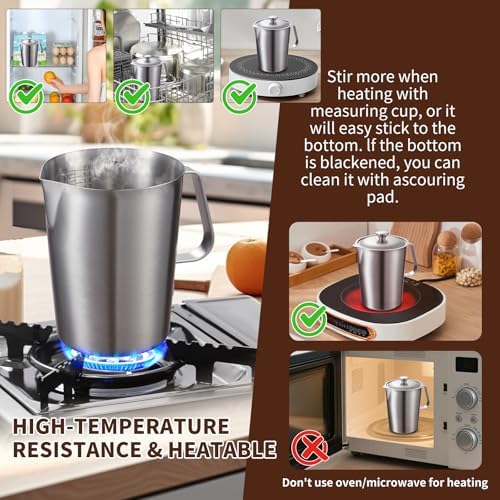 2L Stainless Steel Pitcher with Lid 70oz Metal Measuring Pitcher