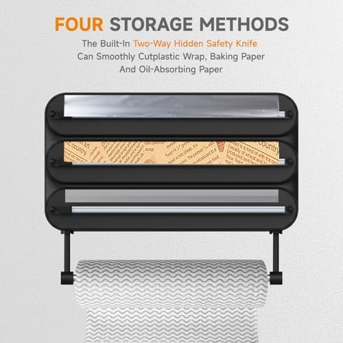 4-in-1 No-Drill & Magnetic Plastic Wrap Dispenser with Cutter