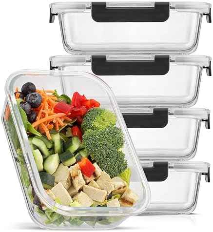 JoyJolt 5 Pack 35oz Glass Food Storage Containers with Lids