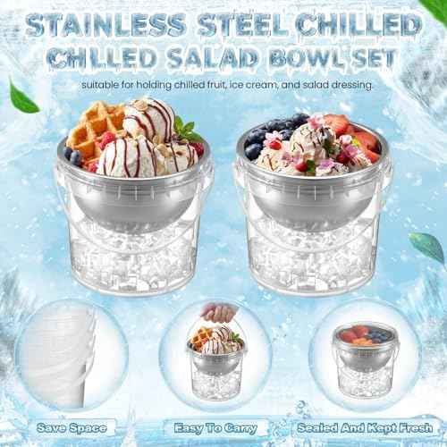 6 Set 34 oz Dip Chiller Bowl with 68 oz Ice Bowl Base with Handle
