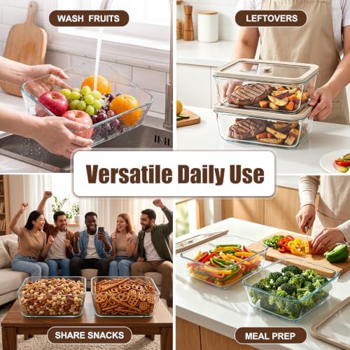 2 Pack 11Cups/ 89 oz Large Glass Food Storage Containers with Lids