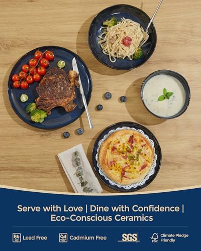 Pokini Stoneware Dinnerware Sets for 8, 32Pcs Ceramic Plates and Bowls Sets
