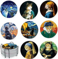 4inch Round Fun cat-Themed Marble Coaster with Storage Rack 8pcs