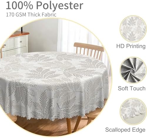 Grey Leaves Round Tablecloth 42 Inch Spring Leaf Printed Rustic
