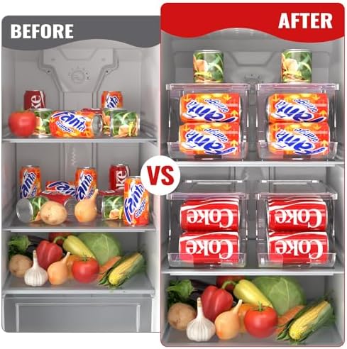 SCAVATA Stackable Refrigerator Can Organizer, Clear Plastic, 2 Pack