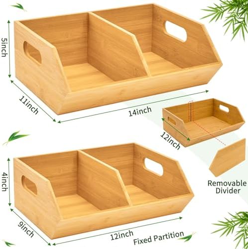 2 Set Bamboo Storage Bins, Pantry Organizers and Storage, Kitchen