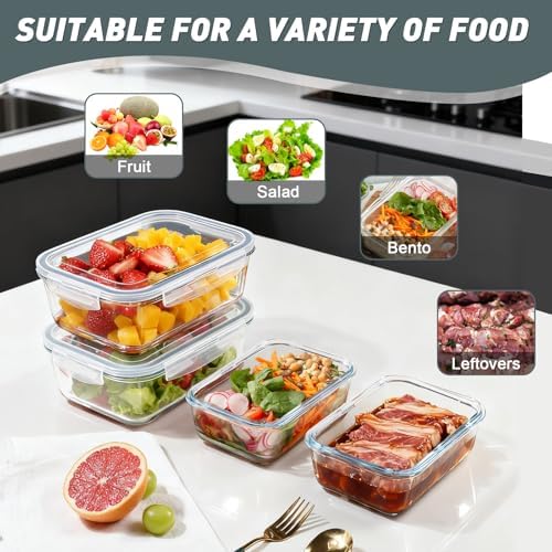 KOMUEE 4 Pack Glass Food Storage Containers Set with Lids