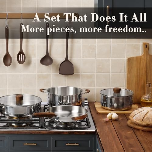 CAROTE 19pcs Tri-Ply Stainless Steel Cookware Set with Detachable