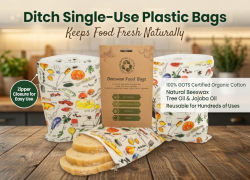 Natural Beeswax Produce Bags, 3-Pack, 7 x 10-Inch