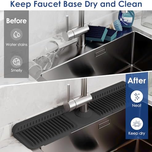 24-Inch Silicone Faucet Mat for Kitchen Sink Splash Guard, 7° Slope