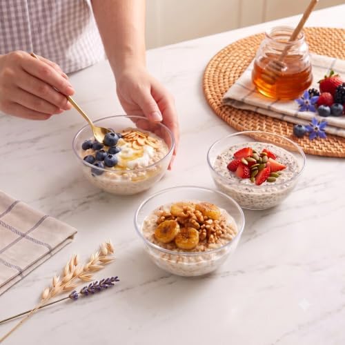 Small Clear Glass Bowl Set of 6, Microwave and Dishwasher Safe