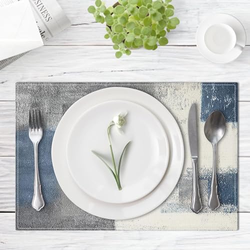 Emvency Farmhouse Placemats Set of 4, 12x18 Inch, Abstract Blue Grey
