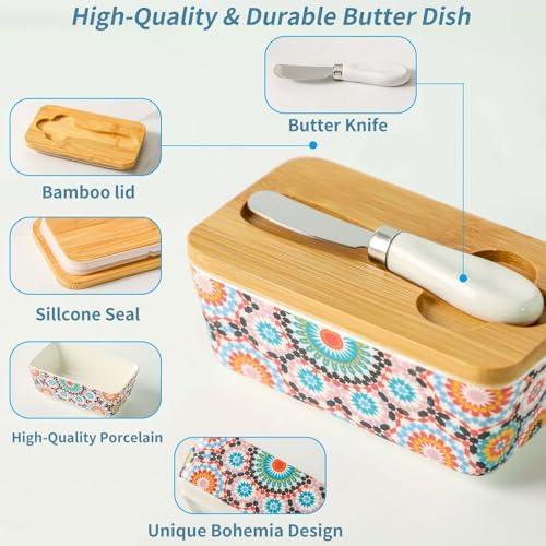 Butter Dish with Lid, Large Butter Dish for Countertop, Ceramic Butter
