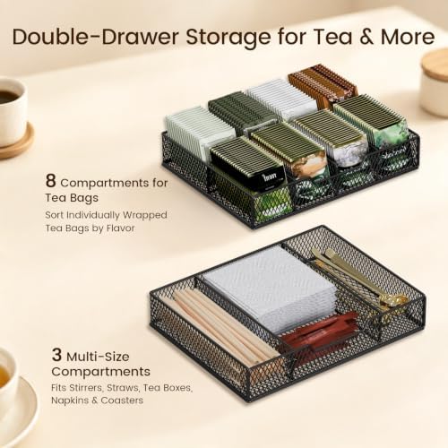 Giikin Tea Bag Organizer, Tea Organizers and Storage with 2 Drawers