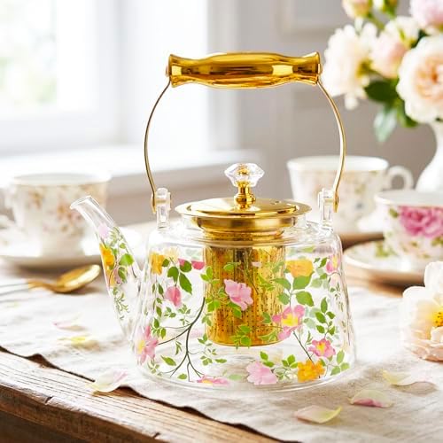 44 oz Borosilicate Glass Stovetop Teapot with Infuser