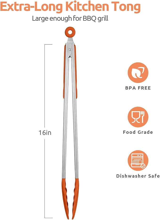 600ºF Heat Resistant Kitchen Tongs: U-Taste 16 inch Extra Long Large Silicone - Image 2