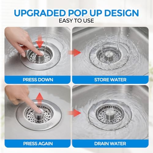 ZAA 3-in-1 Kitchen Sink Drain Strainer, 304 Stainless Steel