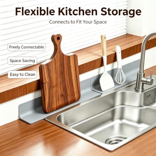 Kitchen Splash Guard Silicone Sink Wall Counter Gap Organizer Mat Gray