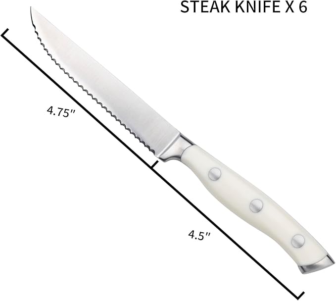 Alata 6-Piece White Steak Knives Set, Stainless Steel Steak Knife set - Image 5